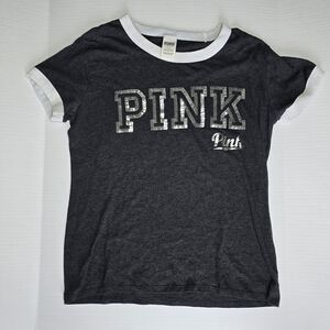 PINK Victoria's Secret Black Short Sleeve Ringer Tee